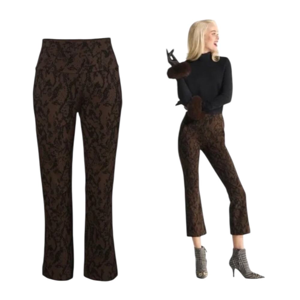 Cabi Cool It Crop Pants Womens S Brown Snake Print Stretch Flare Boho Fall